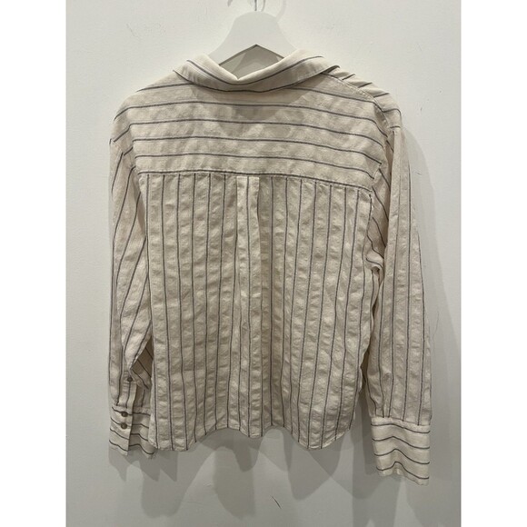 Nordstrom Striped Popover Sz Large Linen Blend Coastal Beach Casual - Picture 2 of 6